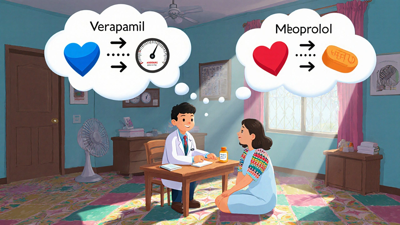 Doctor and patient discussing Verapamil versus alternative medications.
