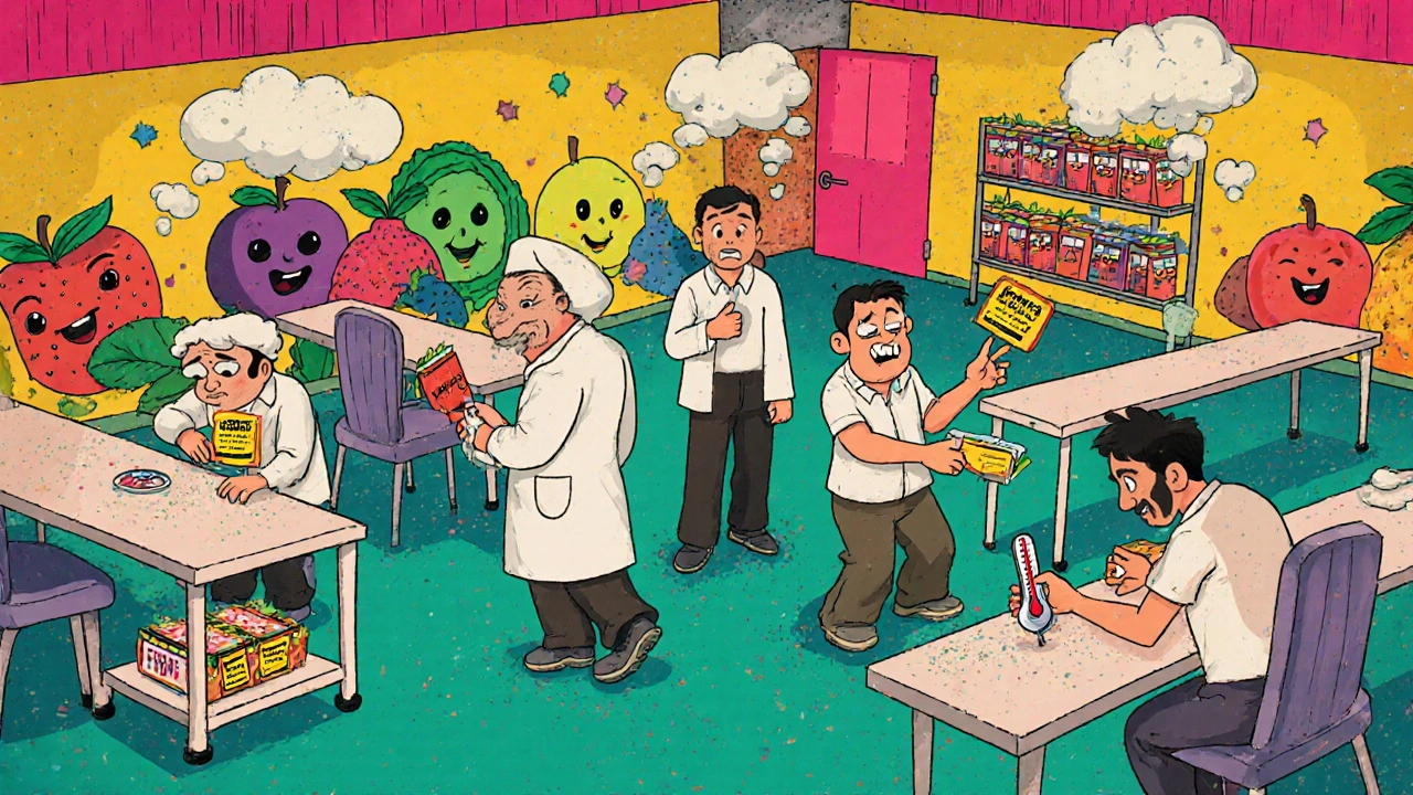 Workers in a food plant panic as FDA inspectors find hidden contaminated products and broken equipment.