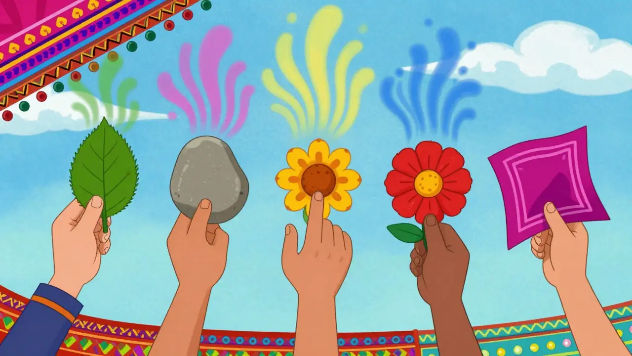 Grounding exercise using sensory objects in vibrant colors