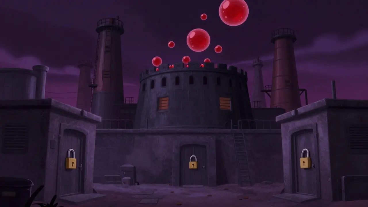 Dark illustration of monopoly factory causing price spikes.